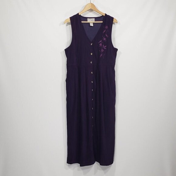 J.A. Studio Purple Embroidered Sleeveless Jumper Dress Womens Medium Cottage - Picture 1 of 4